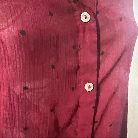 41 Hawthorn Red Burgundy Polka Dot Button Up Blouse - Picture 2 of 4